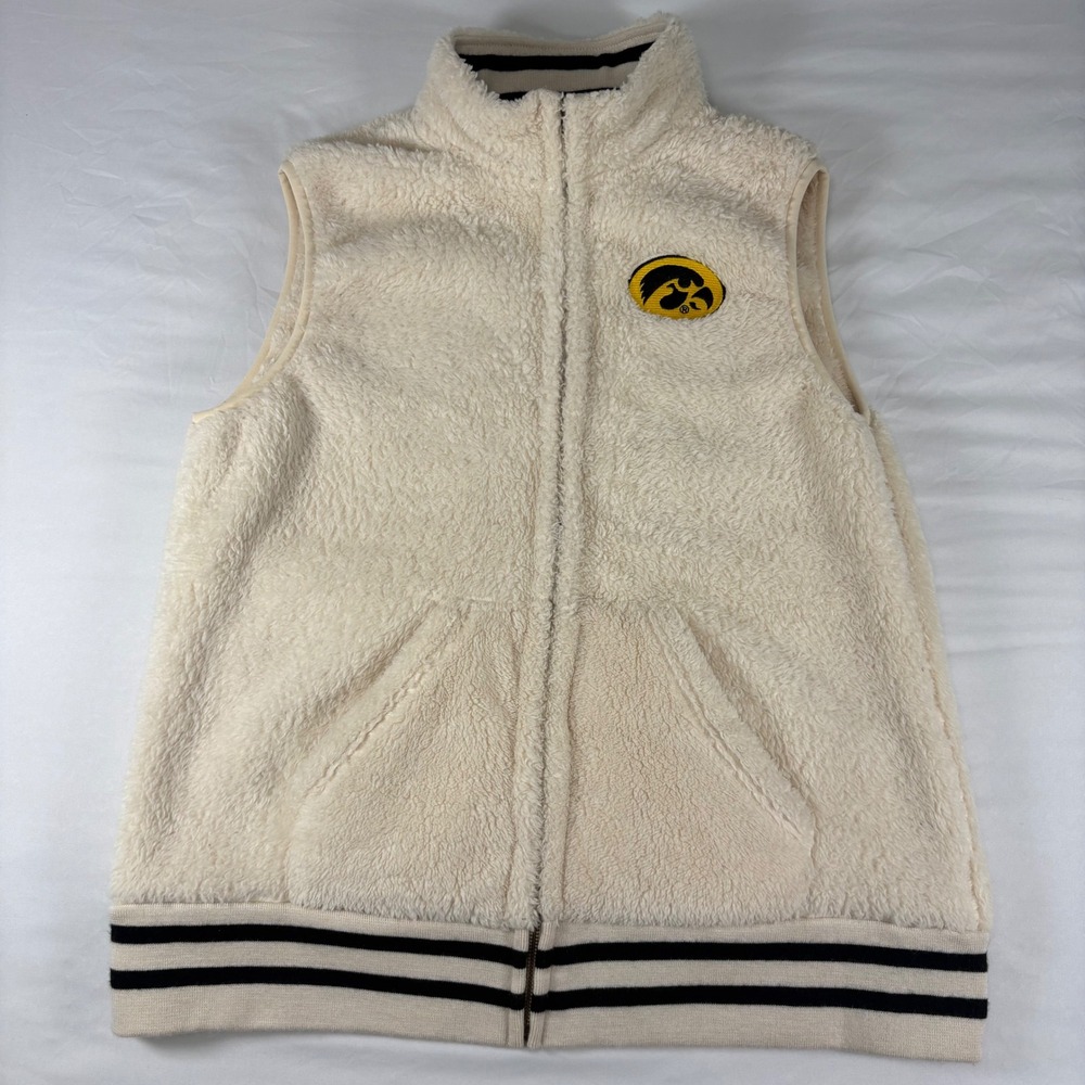 ZooZatz Iowa Hawkeyes Vest Womens XL Cream Sherpa Fleece Full‎ Zip NCAA College